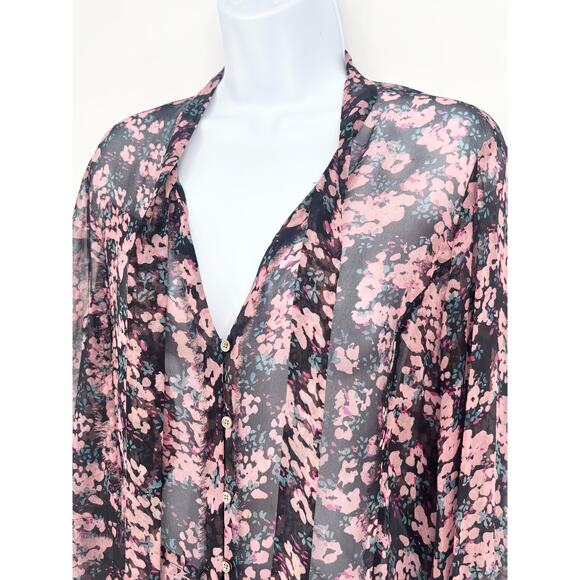 Elizabeth and James 100% Silk Sheer Floral Fringe Tie Neck Blouse Size M - Picture 9 of 10